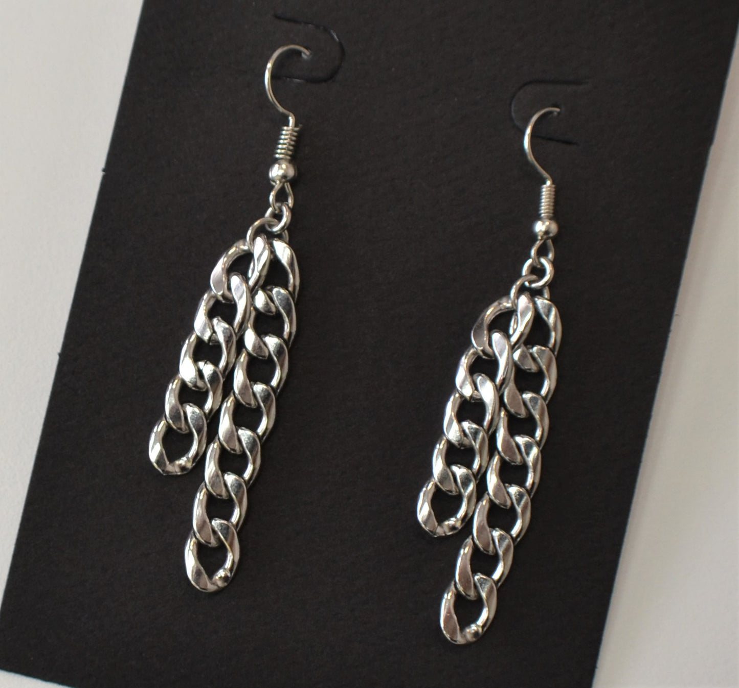 Silver Curb Chain Drop Earrings