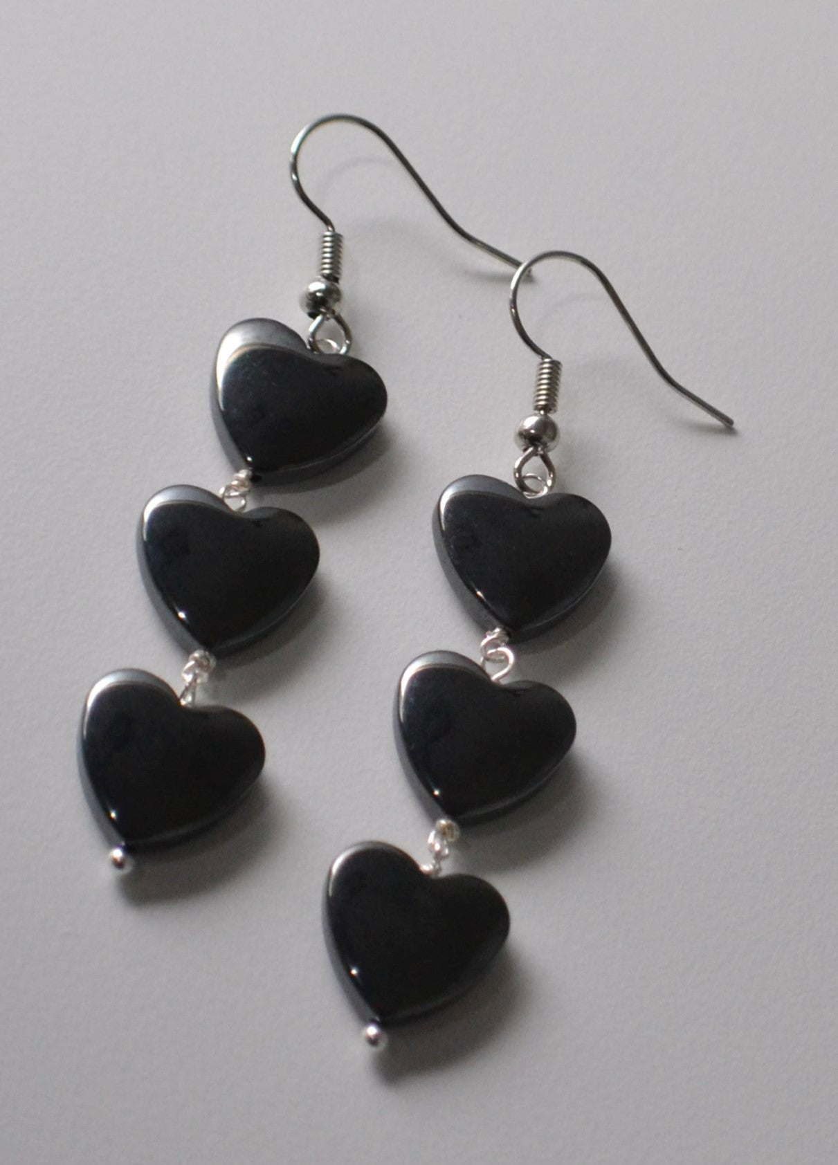 Hematite Heart Drop Earrings
