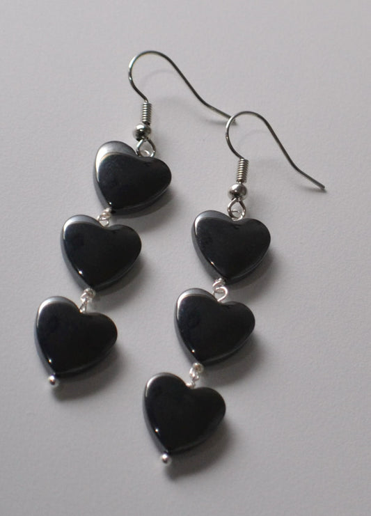 Hematite Heart Drop Earrings