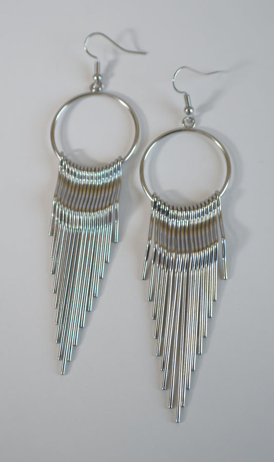 Silver Metal Tassel Earrings