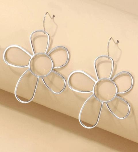 Silver Tone Wire Flower Earrings