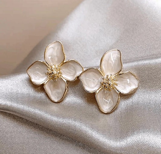 White Enamel Flower Earrings