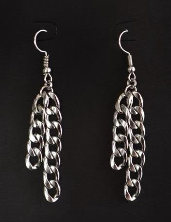 Silver Curb Chain Drop Earrings